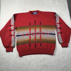 Vtg PENDLETON High Grade Western Wear Wool Sweater XL Red Aztec Southwest READ